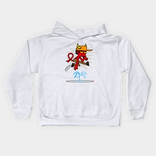 Demon boy jumping over water fountain Kids Hoodie